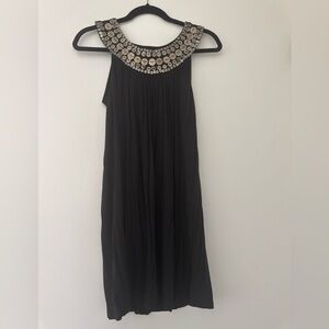 Michael Michael Kors Black Pleated Shift Dress Metallic Disc Beaded Neckline XS